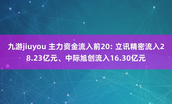 九游jiuyou 主力资金流入前20: 立讯精密流入28.23亿元、中际旭创流入16.30亿元